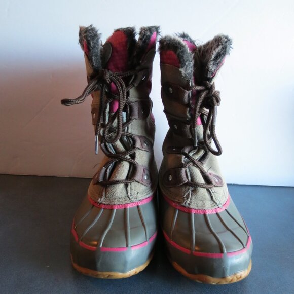 Khombu Girl's Pink Snow Boots Steel Shank Lace Up Winter Suede Faux Fur Size 1 - Picture 2 of 12